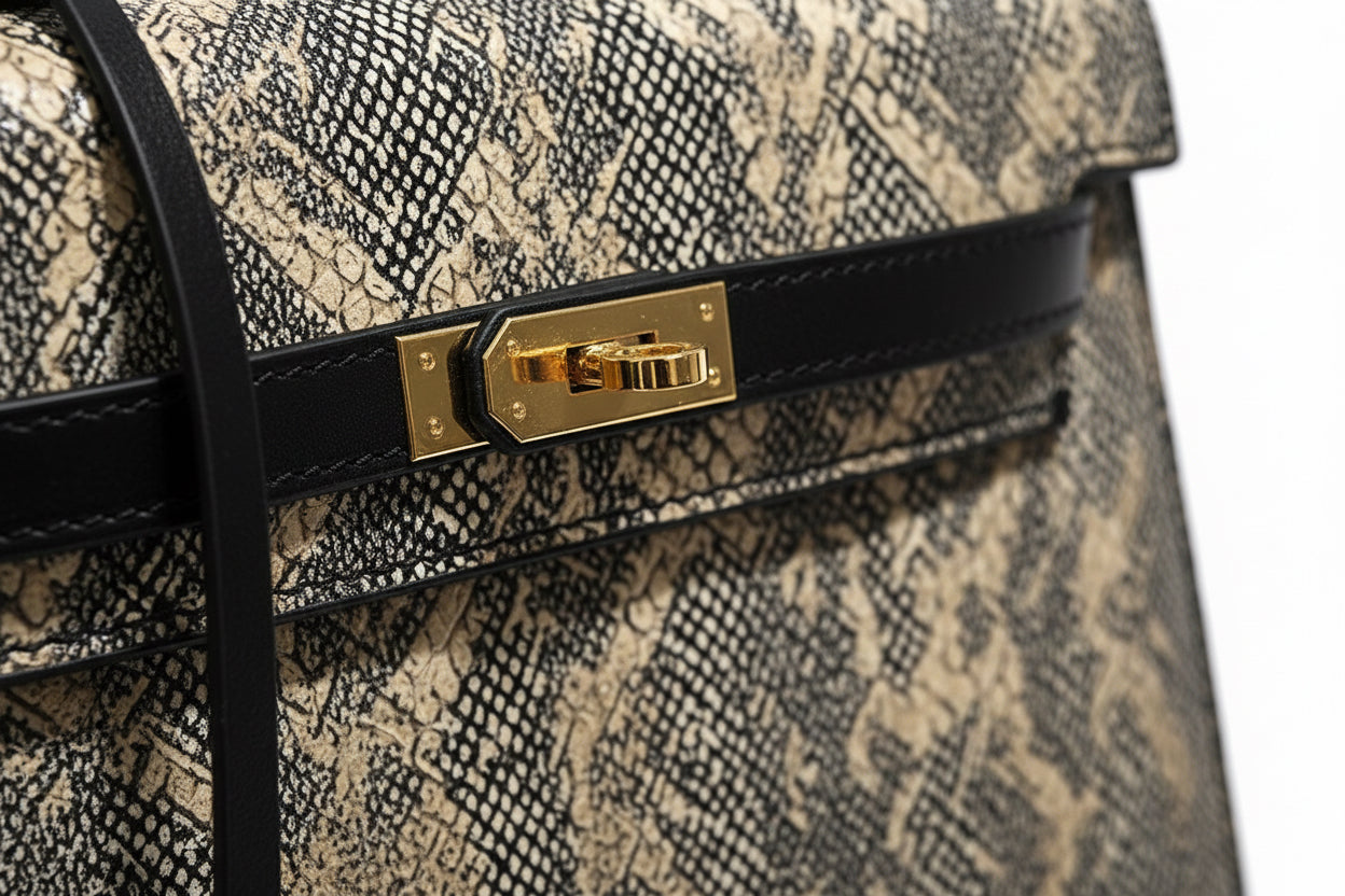 Luxury Snake Pattern Top Handle Bag – Black & Gold
