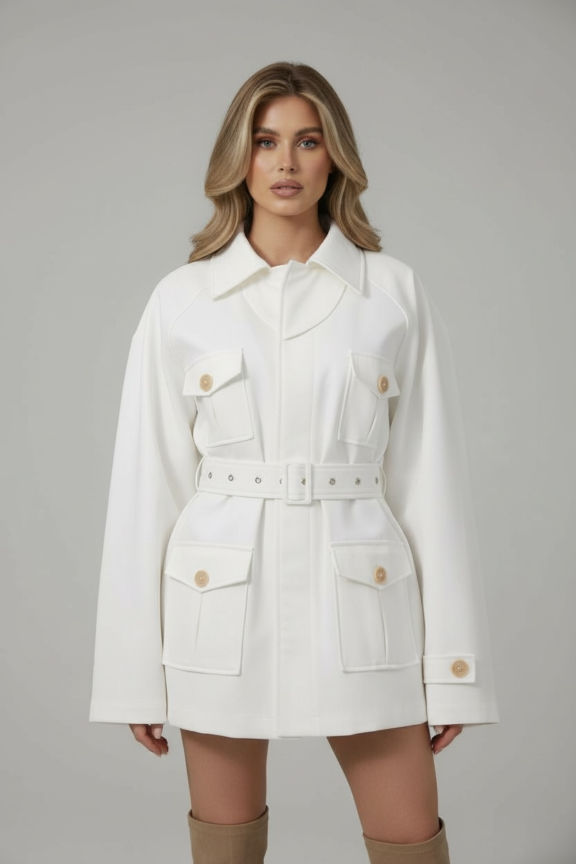 Denim-Look Utility Shirt Dress with Belt