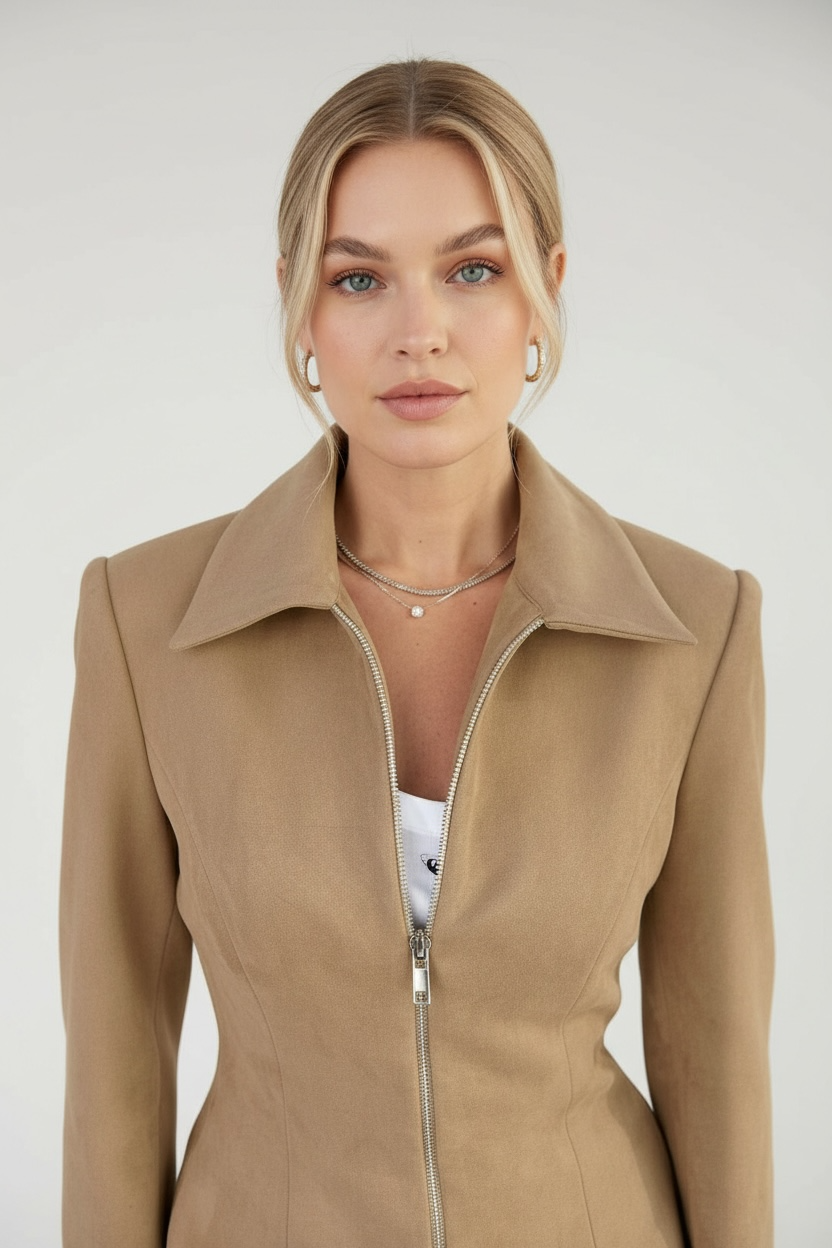 Suede Look Zip-Front Tailored Jacket