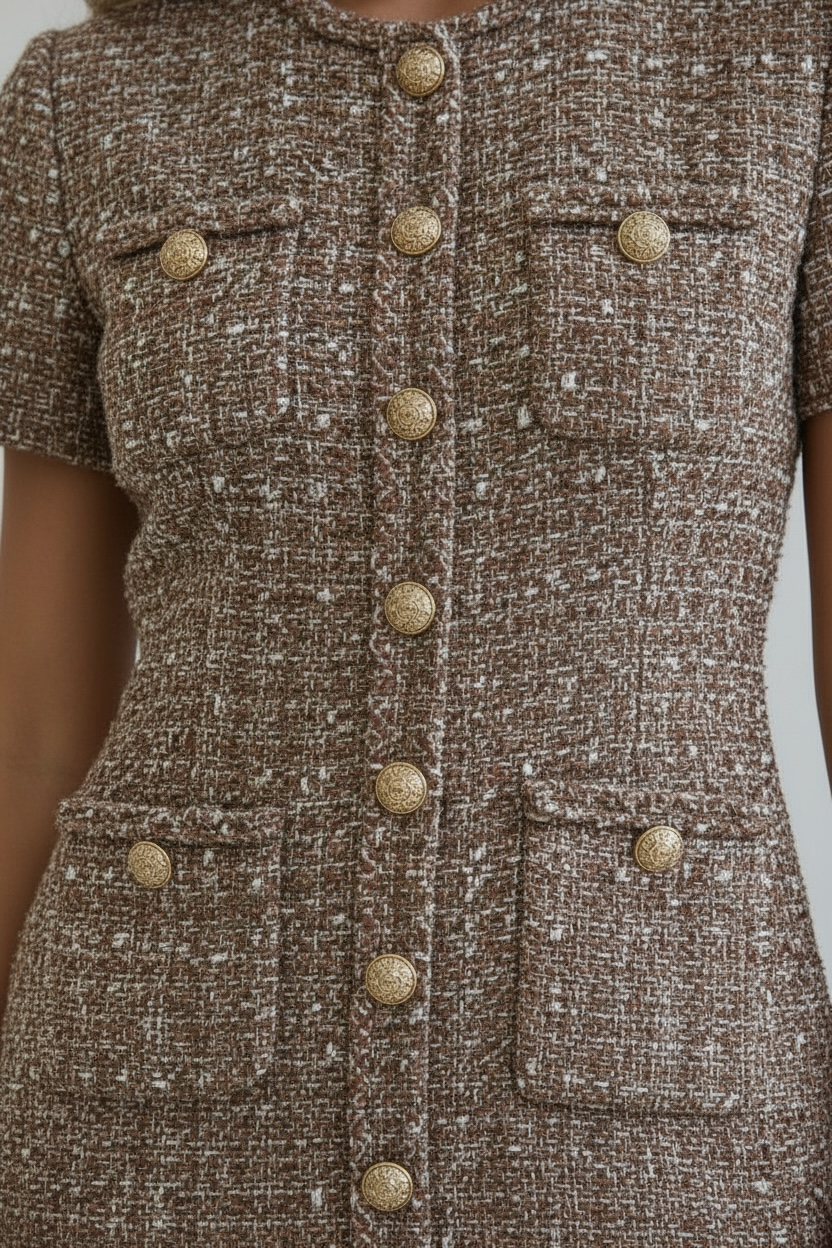 Classic Tweed Button-Front Mini Dress