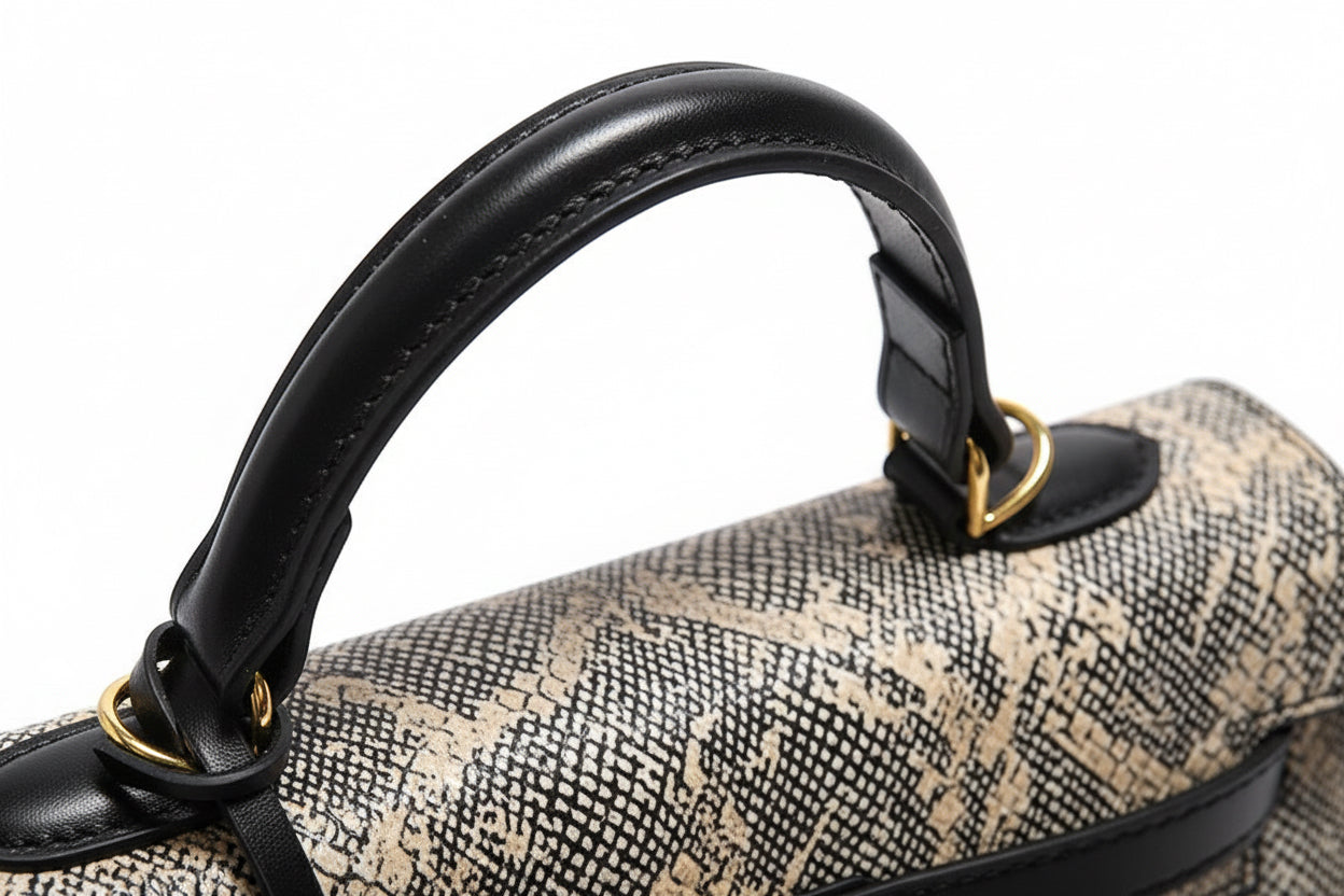 Luxury Snake Pattern Top Handle Bag – Black & Gold