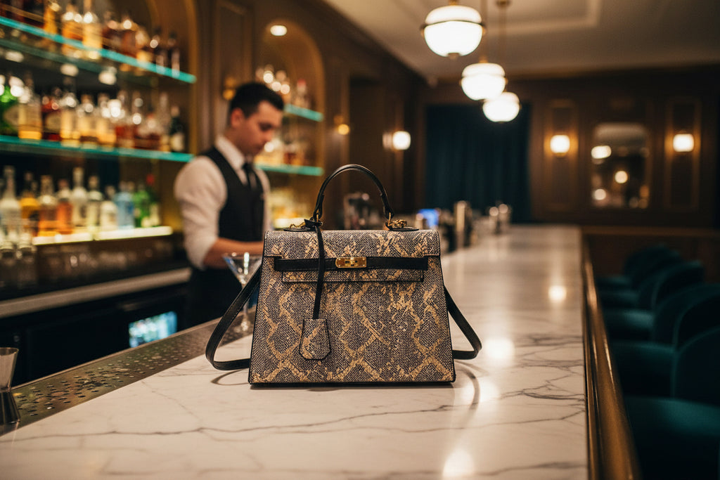 Luxury Snake Pattern Top Handle Bag – Black & Gold