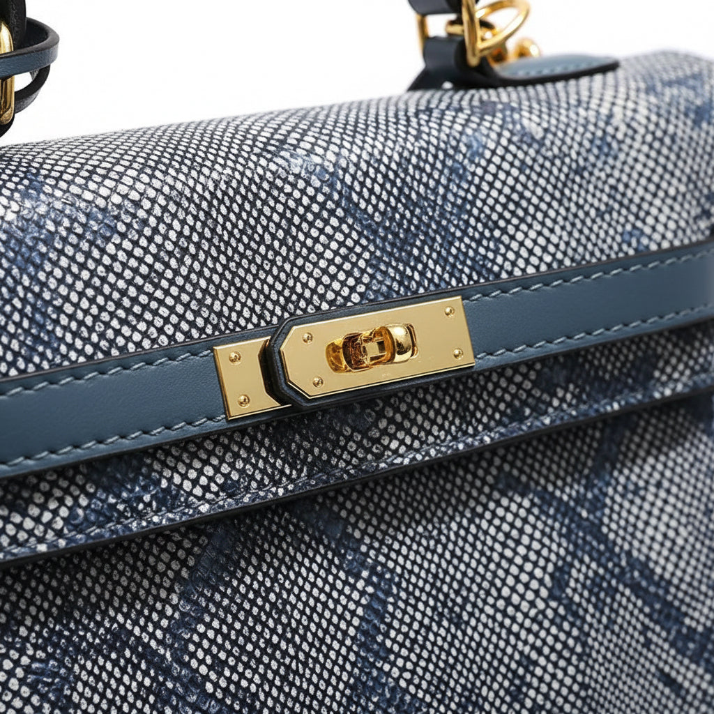 Luxury Snake Pattern Top Handle Bag – Navy