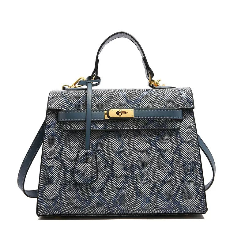 Luxury Snake Pattern Top Handle Bag – Navy