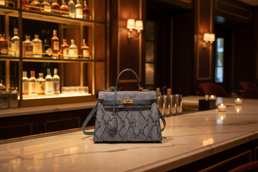 Luxury Snake Pattern Top Handle Bag – Navy