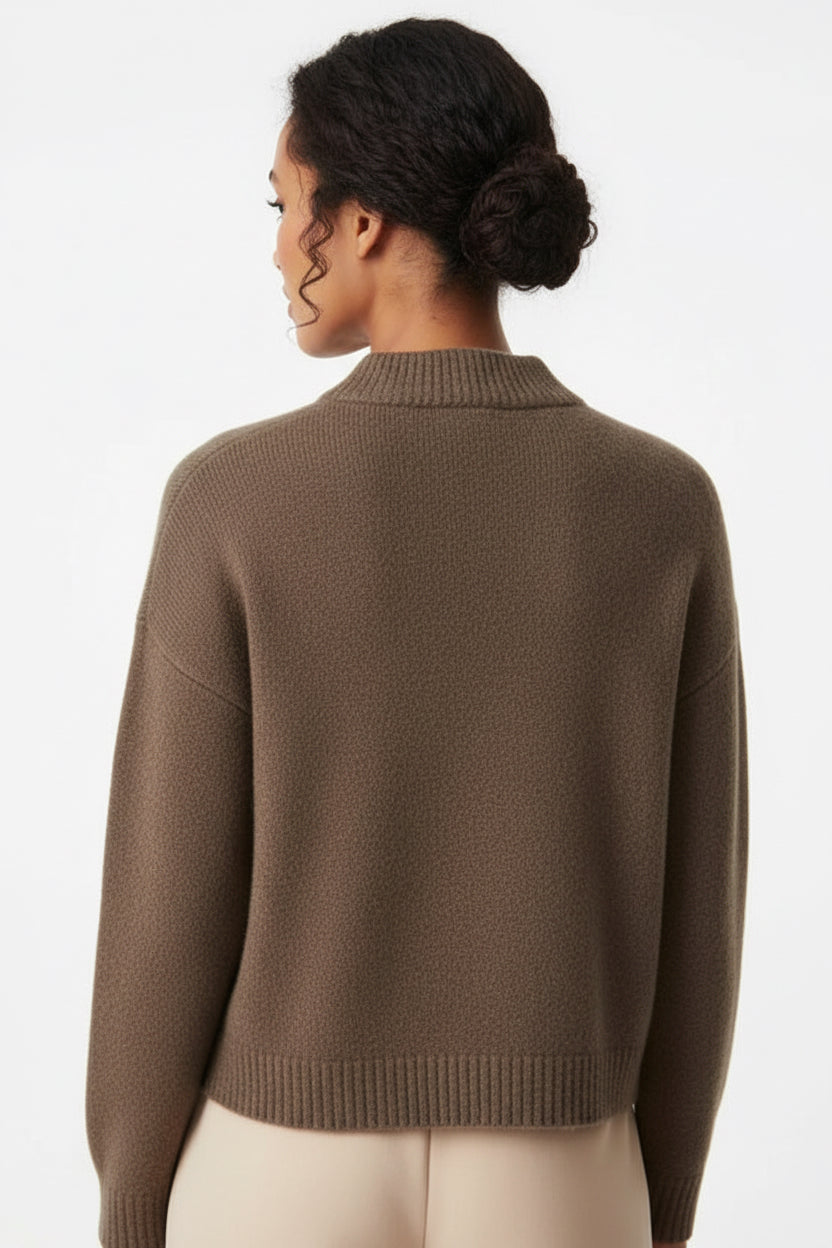 Elegant Wool Blend Cardigan with Front Buttons - Brown