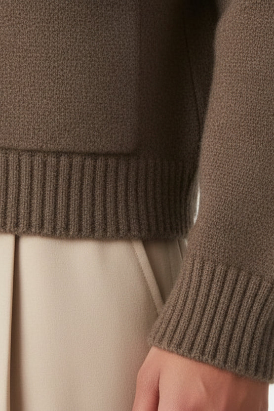 Elegant Wool Blend Cardigan with Front Buttons - Brown