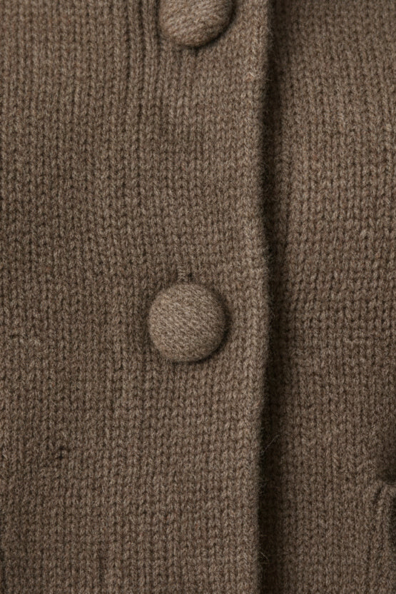 Elegant Wool Blend Cardigan with Front Buttons - Brown