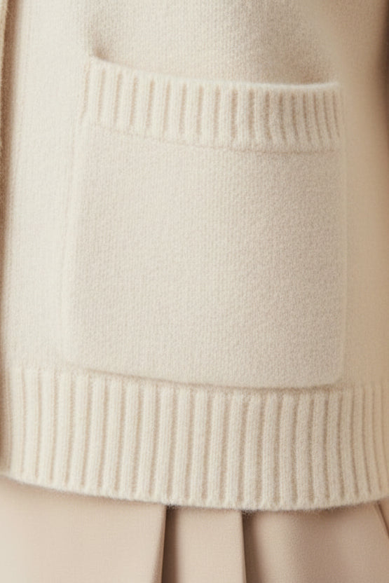 Elegant Wool Blend Cardigan with Front Buttons - White