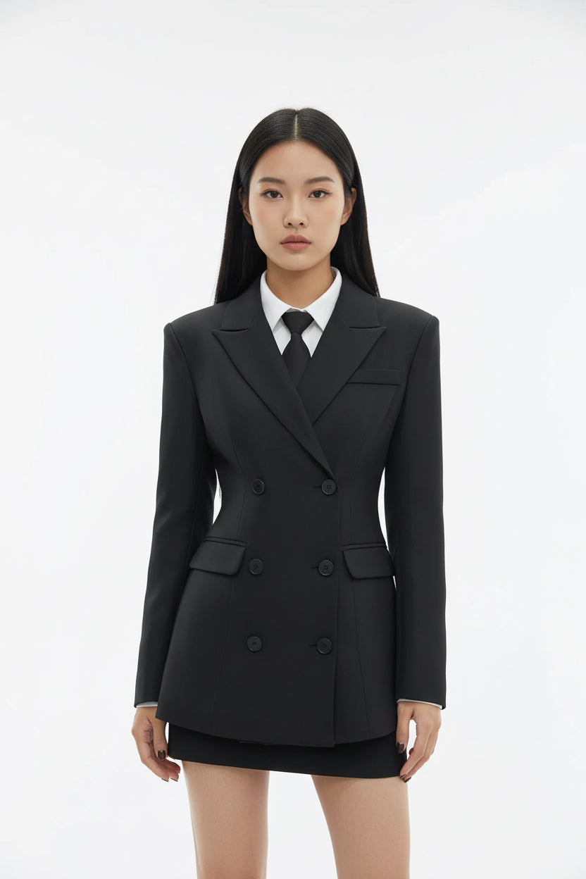 Women’s Double Breasted Tailored Blazer – Structured Fit Formal Jacket