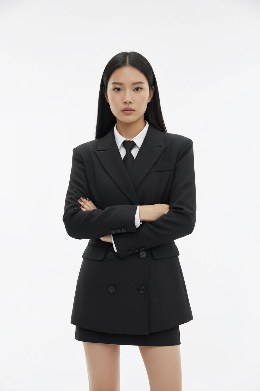 Women’s Double Breasted Tailored Blazer – Structured Fit Formal Jacket