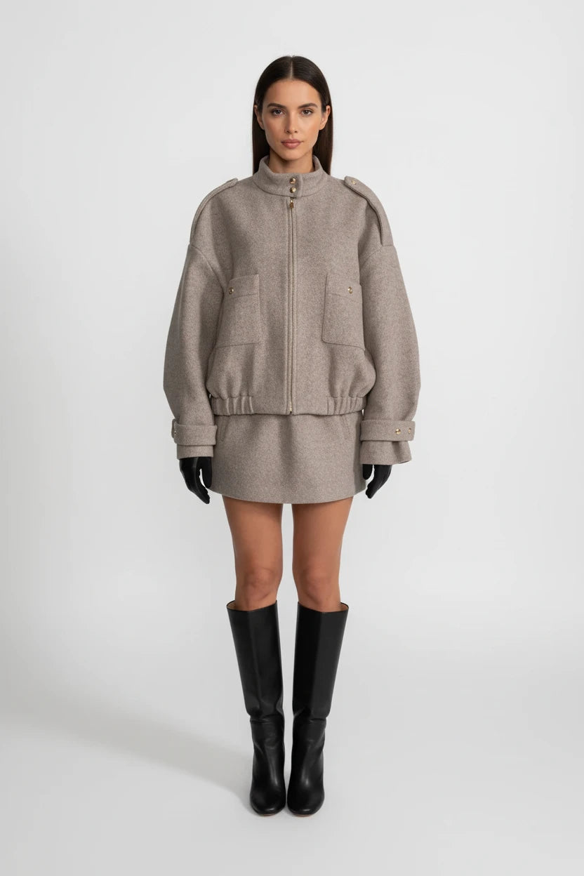 Elegant Wool Blend Utility Set with Gold Button Details