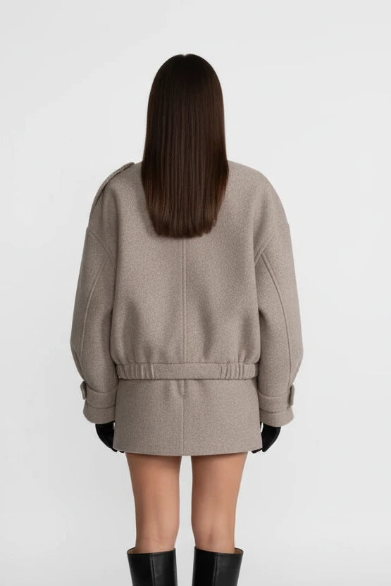 Elegant Wool Blend Utility Set with Gold Button Details