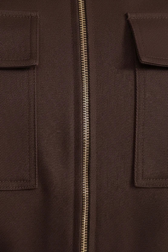 Luxury Brown Utility Jacket & Shorts Set with Gold Details