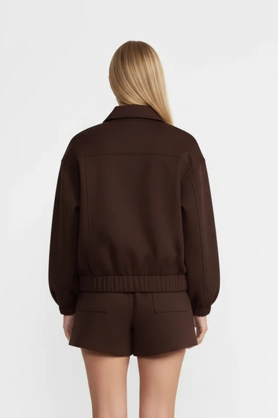 Luxury Brown Utility Jacket & Shorts Set with Gold Details