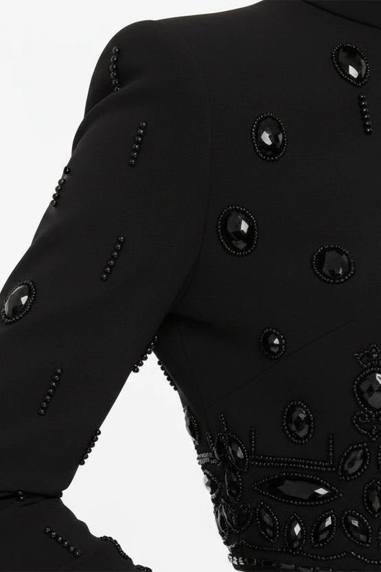 Luxury Black Embellished Crop Top & Skirt Set