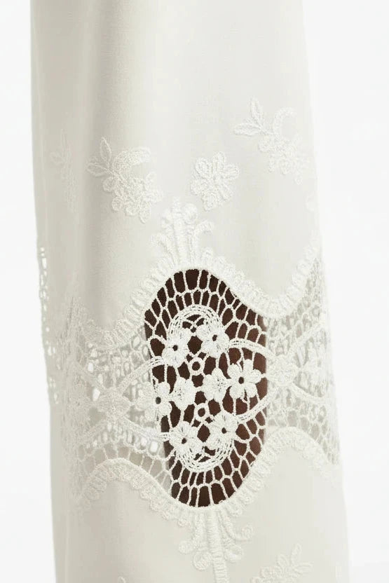 Elegant Lace Crop Top & Wide-Leg Trouser Set in Ivory