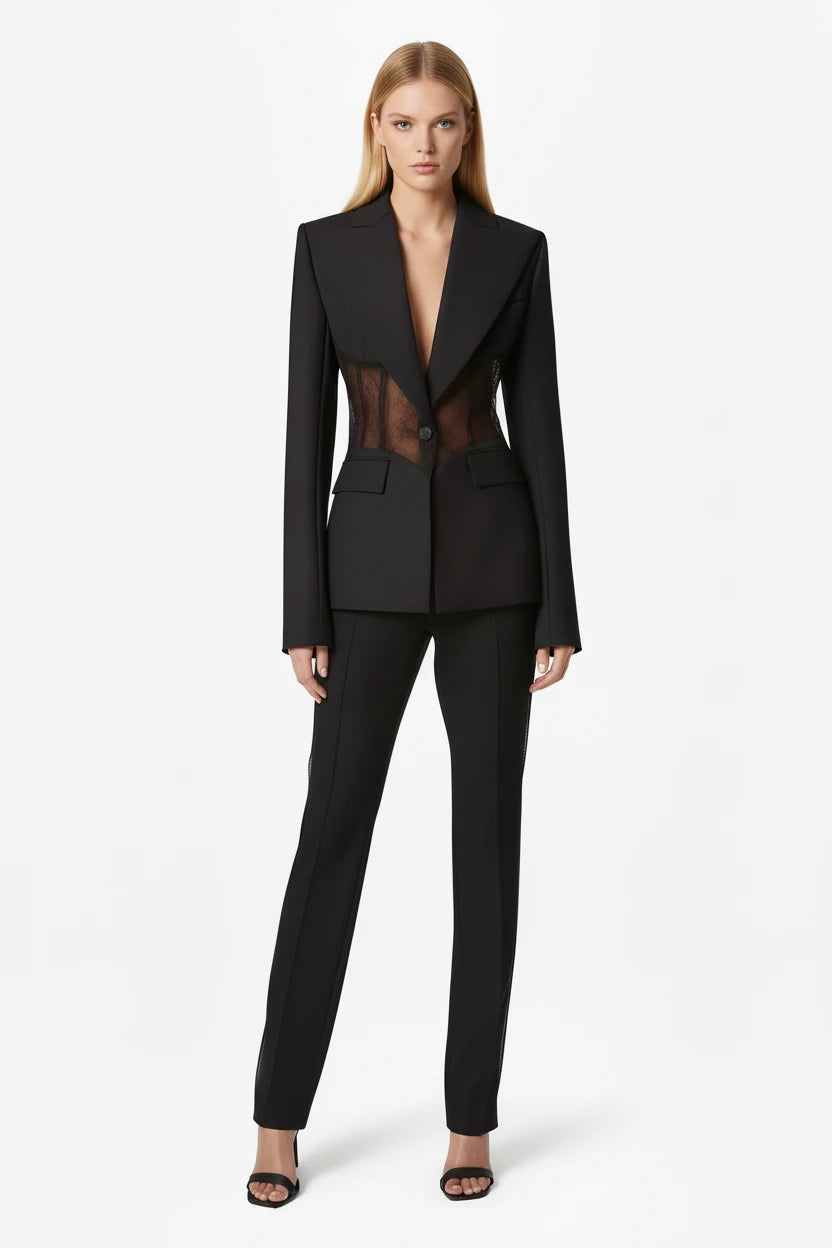 Premium Tailored Blazer with Sculpted Lace Waist